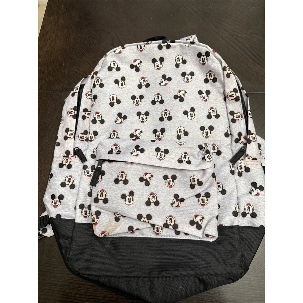Disney Mickey Mouse All Over Print Backpack Grey Black Canvas‎ School Travel Bag